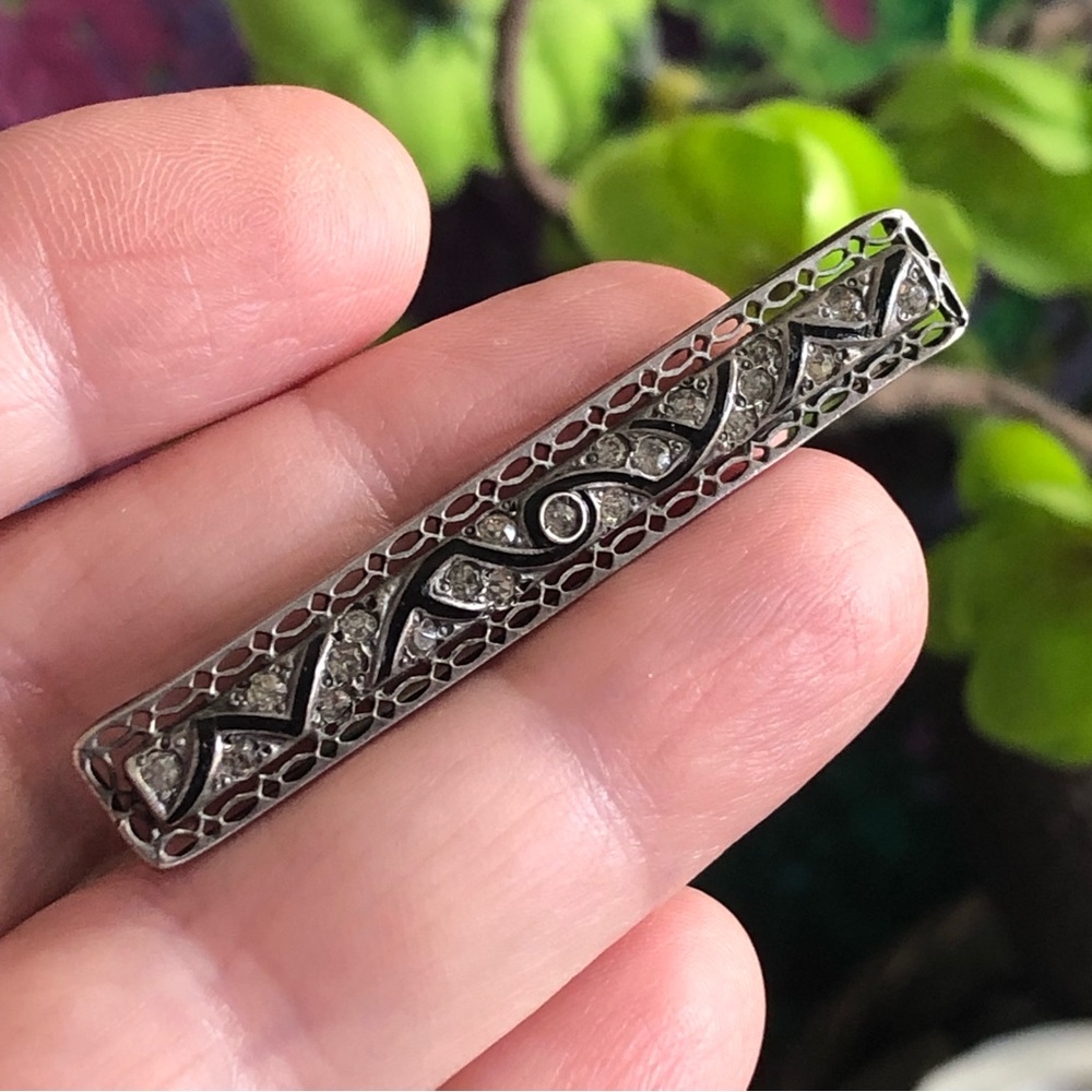 Antique art deco Fishson Sterling silver stone bar brooch
